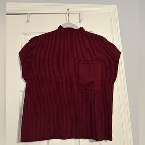 Women's Ribbed Wine Red Burgundy High Neck Top